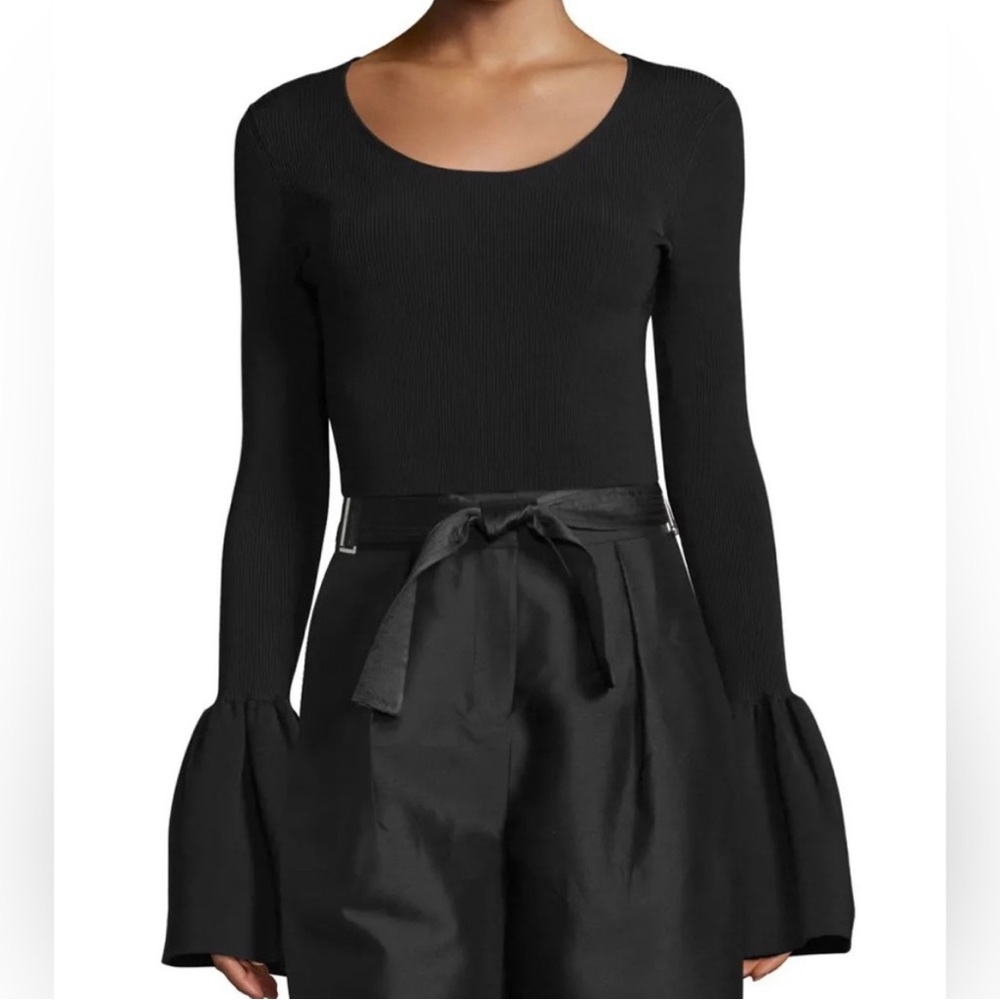 Elizabeth and James Black Ribbed Bell Sleeve Sweater